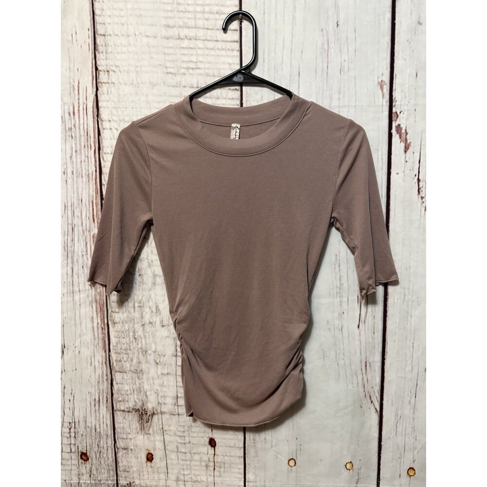 Free People Intimately Talk To Me Tee Ribbed Ruched Top Basic Modal Brown Sze XS